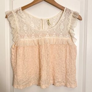 Free People Blush Lace Crop Top Sleeveless Ruffles